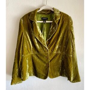 Lane Bryant Velvet Blazer Women's Size 18 Olive Green Career Jacket EUC